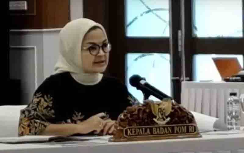 Kepala Badan Pengawas Obat dan Makanan Penny K Lukito dalam jumpa pers daringnya yang dipantau dari Jakarta, Jumat (8/1/2021). (foto : ANTARA/BPOM)