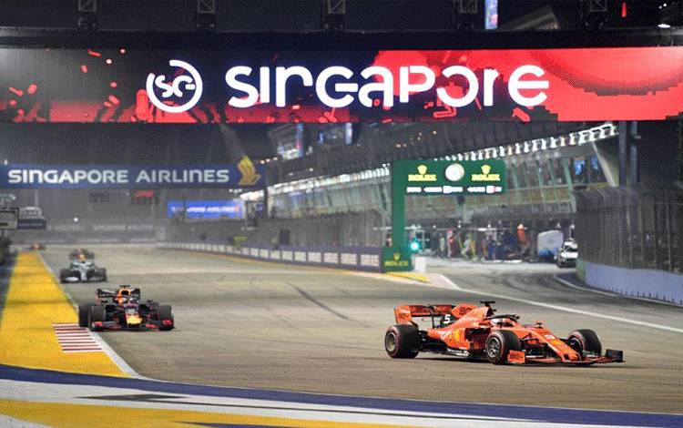 Ilustrasi umum Grand Prix Singapura di Sirkuit Marina Bay. (22/9/2019) (ANTARA/AFP/Mladen Antonov)