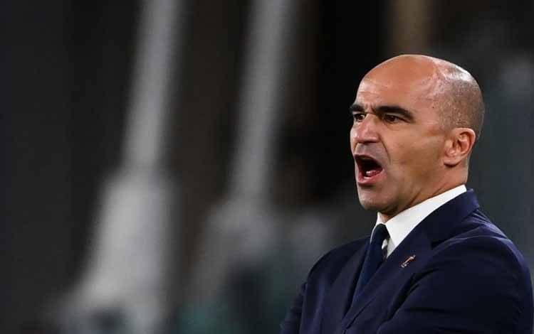 Pelatih timnas Belgia Roberto Martinez ketika pertandingan semifinal Euro 2020 antara Belgia dan Prancis di Stadion Juventus di Turin, 7 Oktober 2021