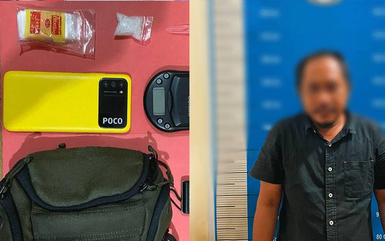 Tersangka diamankan beserta barang bukti sabu di Mapolresta Palangka Raya, Senin 12 September 2022. (POTO : PARLIN TAMBUNAN)