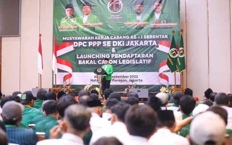 Pelaksana Tugas (Plt) Ketua Umum Partai Persatuan Pembangunan (PPP) Muhammad Mardiono membuka Musyawarah Kerja Cabang (Mukercab) PPP se-DKI Jakarta, di Jakarta, Minggu (25/9/2022). ANTARA/HO-Humas PPP