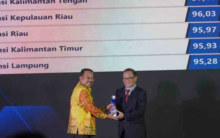 Sekda Prov. Kalteng H. Nuryakin menerima penghargaan dalam acara Anugerah Keterbukaan Informasi Publik Tahun 2022 di Atria Hotel Gading Serpong, Tangerang, Banten, Rabu, 14 Desember 2022. (FOTO: IST)