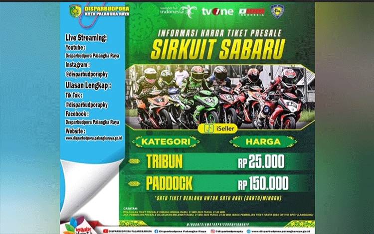 Harga Presale Tiket One Prix Kota Palangka Raya (FOTO : IST)