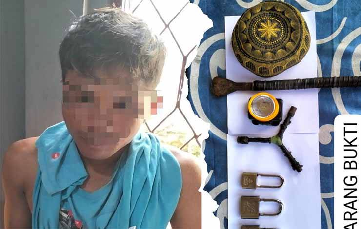 Kolase foto terduga pelaku pembobolan rumah walet dan barang bukti. (YOTRY F HERIADY)