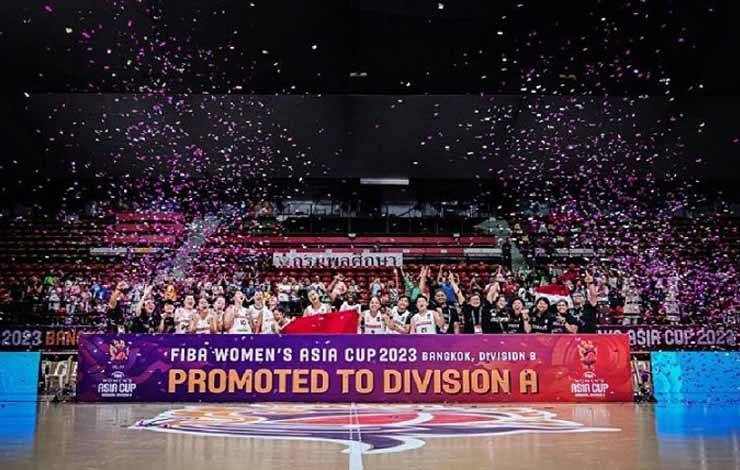 Timnas Bola Basket Putri Indonesia menjadi juara Piala Asia FIBA Putri 2023 Divisi B dan berhak naik tingkat ke Divisi A Asia. ANTARA/HO-FIBA