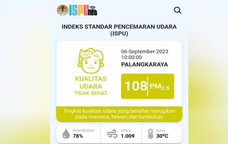 Kualitas Udara Kota Palangka Raya di aplikasi ISPUnet (Foto : Pathur)