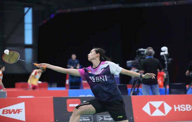 Pebulu tangkis tunggal putri Indonesia Chiara Marvella Handoyo saat berlaga di Spokane, Washington, Amerika Serikat dalam ajang BWF World Junior Championships 2023, Sabtu (7/10/2023). ANTARA/HO-PBSI