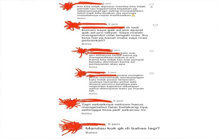 Komentar beberapa warganet yang mengajak warganet lainnya untuk berpikir lebih terbuka terkait kasus di Bangkal, Seruyan.(FOTO: TESTI PRISCILLA)