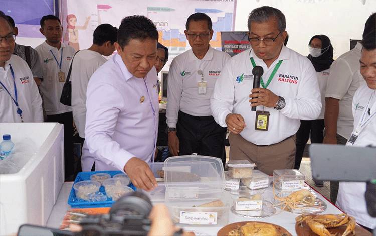 Wakil Gubernur Kalteng H. Edy Pratowo saat mengunjungi Pameran dan Bazar Sembako Murah. (FOTO: ARIF)