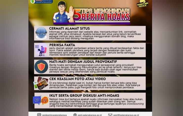Imbauan lima tips menghindari berita hoaks (Foto : Diskominfo SP Kota Palangka Raya)