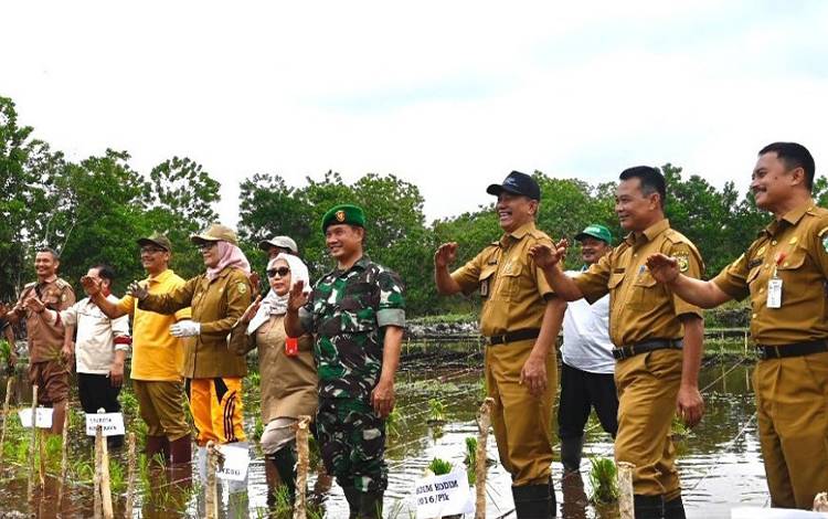 Penanaman padi sebagai upaya Pemko Palangka Raya capai kemandirian pangan. (FOTO: HENDRI)?