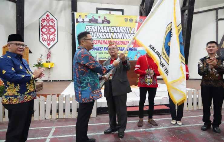 Pelepasan Kontingen Pesparani Provinsi Kalteng mengikuti Pesparani Tingkat Nasional ke III Tahun 2023 di DKI Jakarta.?(FOTO:MARIO)