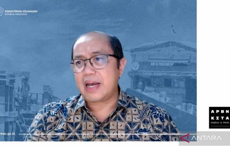 Direktur Jenderal Anggaran Kemenkeu Isa Rachmatarwata dalam Konferensi Pers Virtual APBN KITA Edisi November 2023 di Jakarta, Jumat (24/11/2023). (ANTARA/Agatha Olivia Victoria)