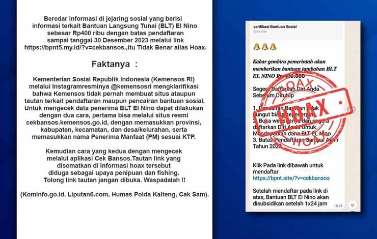 Informasi BLT El Nino Hoaks (Foto : Tim Virtual Police Bidhumas Polda Kalteng)