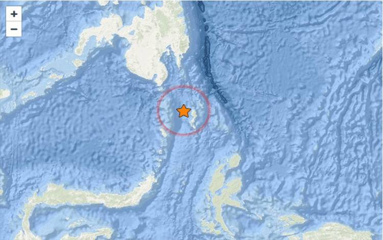 BMKG Stasiun Geofisika Manado menyebutkan, gempa tektonik yang terjadi di laut pada jarak 80 kilometer arah barat laut Pulau Karatung, Kabupaten Kepulauan Talaud, Sulawesi Utara akibat aktivitas deformasi batuan dalam Lempeng Laut Maluku. ANTARA/HO-BMKG (1)