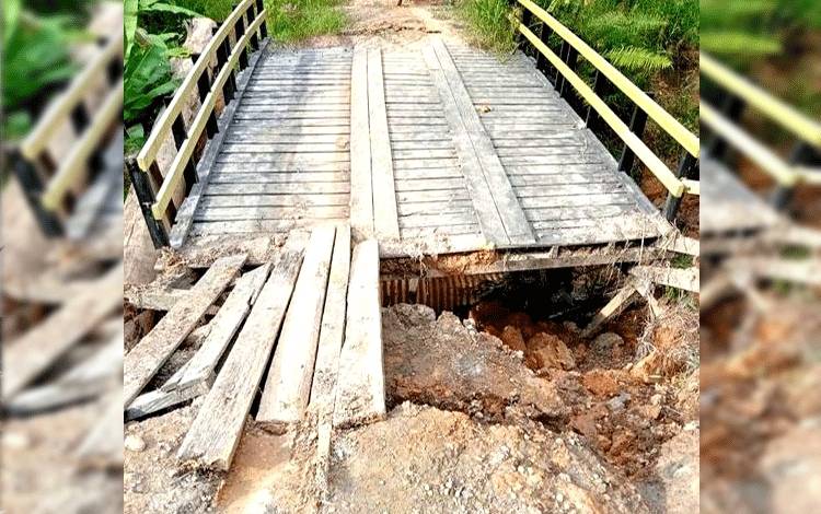 Kondisi jembatan penghubung Desa Juju Baru Kecamatan Lahei untuk menuju ke ibukota kabupaten. (Fofo: Dhani*?