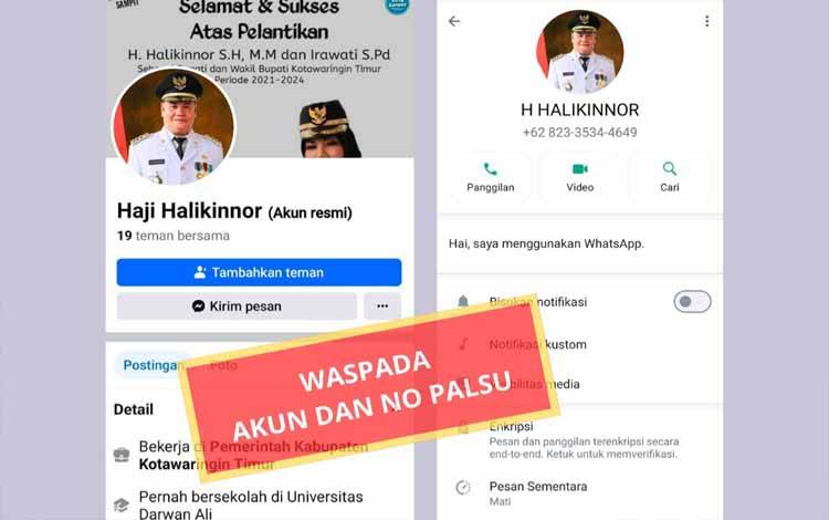 Akun palsu Bupati Kotawaringin Timur Halikinnor disalahgunakan oknum tidak bertanggung jawab