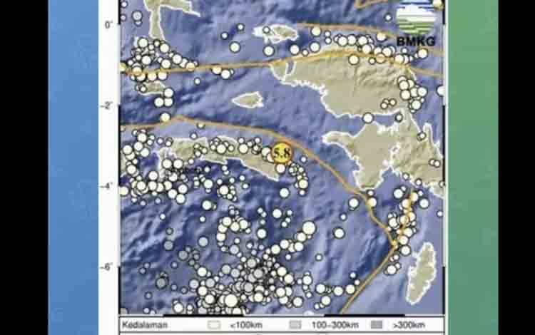 BMKG menginformasikan gempa bumi berkekuatan magnitudo 5,8 mengguncang Kabupaten Seram Bagian Timur, Provinsi Maluku, Senin (6/5/2024). (ANTARA/HO-BMKG)
