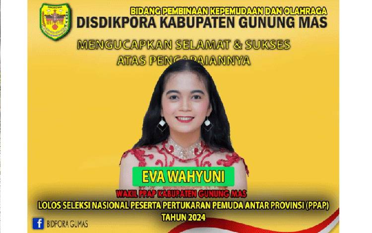 Eva Wahyuni pemuda asal Gunung Mas yang mewakili Kalimantan Tengah untuk ikut PPAP tingkat nasional tahun 2024.(FOTO: IST)