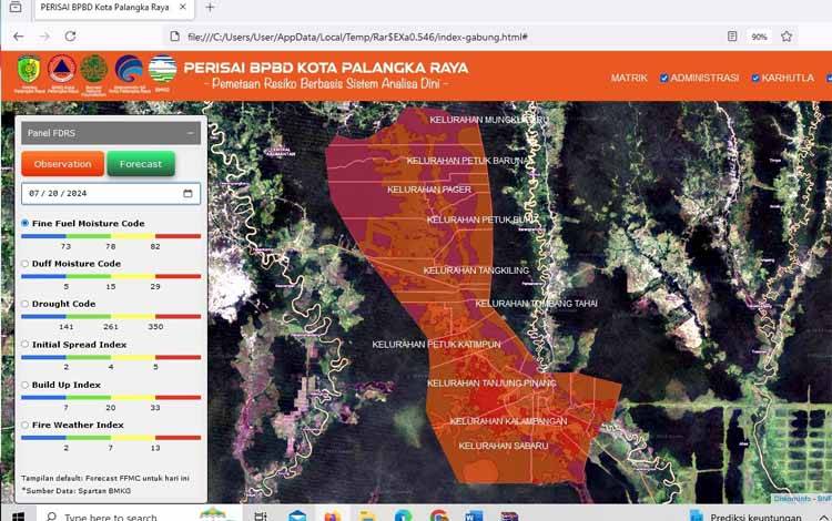 Tampilan website perisai BPBD Palangka Raya (Foto : BPBD Palangka Raya)