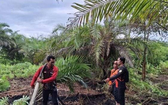 TRC BPBD Palangka Raya saat melakukan upaya pemadaman lahan di Jalan Karandang 6 (Foto : PATHUR)