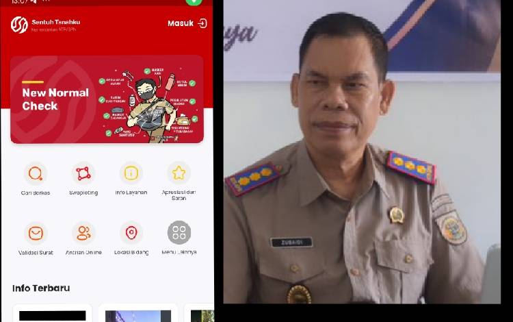 Kepala Kantor Pertanahan Kabupaten Gunung Mas M Zubaidi Noor dan aplikasi Sentuh Tanahku. (FOTO: IST)