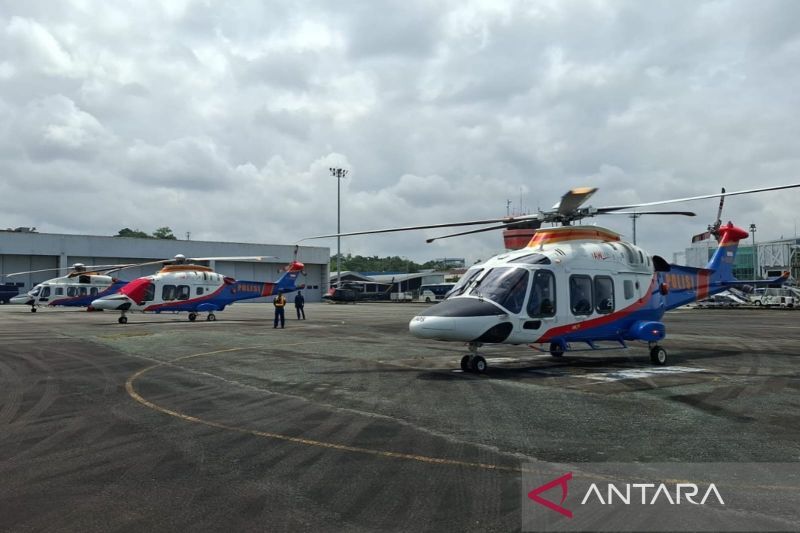 Helikopter yang disiagakan untuk perayaan HUT RI di IKN. ANTARA/HO-Polda Kaltim