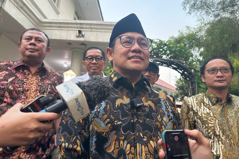 Ketua Umum PKB Muhaimin Iskandar saat memberikan keterangan pers di Rumah Dinas Wapres, Jakarta, Kamis (15/8/2024). ANTARA/Rio Feisal