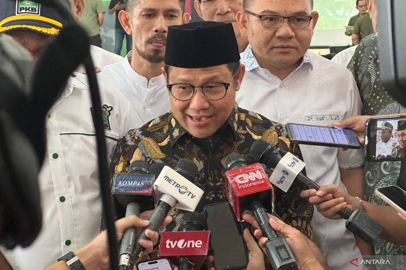 Ketua Umum Partai Kebangkitan Bangsa Muhaimin Iskandar saat memberikan keterangan pers di Kantor DPP PKB, Jakarta, Kamis (15/8/2024). (ANTARA/Rio Feisal)