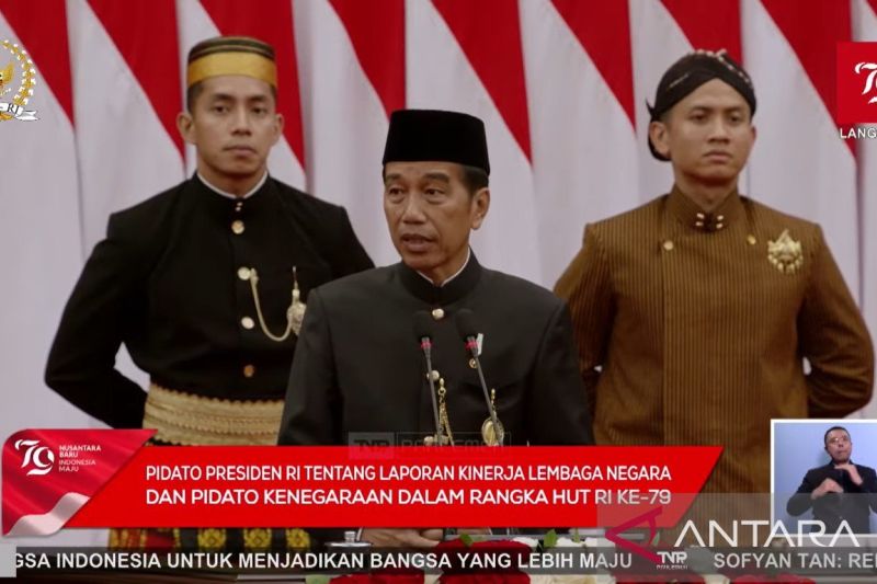 Tangkapan layar - Presiden RI Joko Widodo dalam Penyampaian Laporan Kinerja Lembaga-Lembaga Negara dan Pidato Kenegaraan dalam rangka HUT Ke-79 RI di Gedung MPR/DPR/DPD RI, Jakarta, Jumat (16/8/2024). ANTARA/Narda Margaretha Sinambela