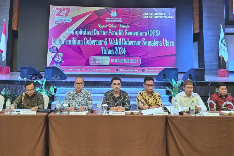 Komisi Pemilihan Umum Provinsi Sumatera Utara menetapkan daftar pemilih sementara (DPS) untuk Pemilihan Kepala Daerah (Pilkada) 2024 di provinsi itu sebanyak 10.813.825 pemilih (ANTARA/HO)
