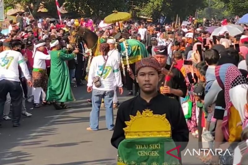 Rombongan Kuda Kosong dalam puncak Hari Jadi Cianjur, Jawa Barat, selalu menghipnotis warga yang menyemut setiap tahunnya seperti helaran, Minggu (18/8/2024).(ANTARA/Ahmad Fikri). (Ahmad Fikri)