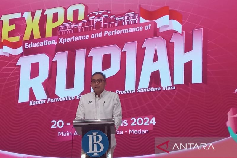 Kepala Perwakilan Bank Indonesia Provinsi Sumatera Utara IGP Wira Kusuma memberikan sambutan di Medan, Sumatera Utara, Selasa (20/8/2024). (ANTARA/ M. Sahbainy Nasution)