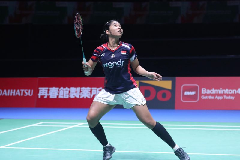 Tunggal putri Indonesia Ester Nurumi Tri Wardoyo saat bertanding di babak 32 besar Japan Open 2024 di Yokohama, Jepang, Rabu (21/8/2024). (ANTARA/HO/PP PBSI)