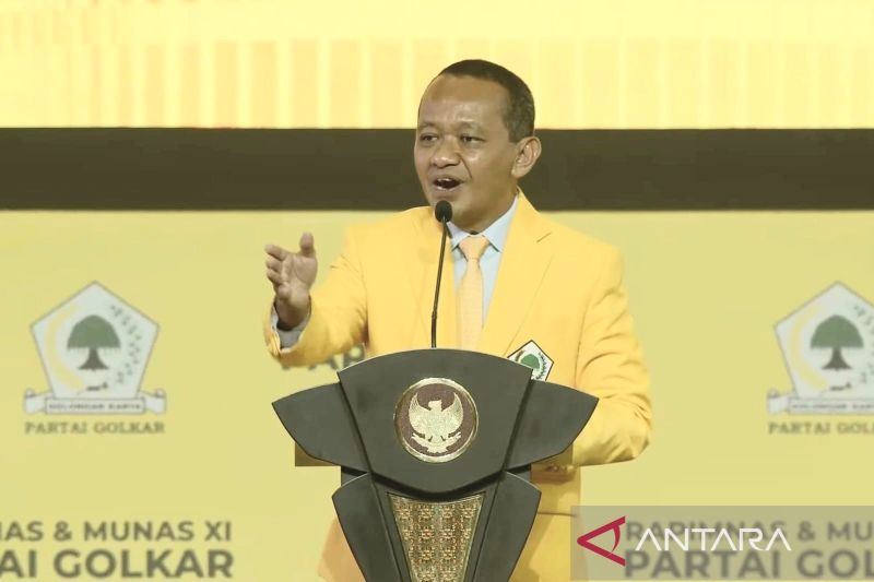 Ketua Umum Partai Golkar Bahlil Lahadalia saat sambutan pada Penutupan Munas XI Partai Golkar di Jakarta Convention Center, Jakarta, Rabu (21/8/2024). (ANTARA/HO-Golkar)