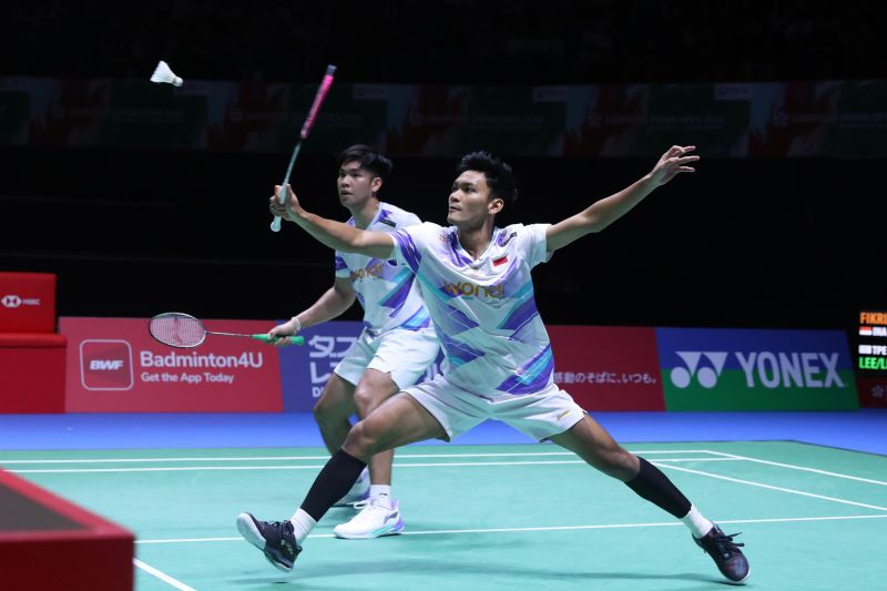 Ganda putra Indonesia Muhammad Shohibul Fikri/Daniel Marthin saat berlaga di babak 16 besar Japan Open 2024, Kamis (22/8/2024). (ANTARA/HO/PP PBSI)