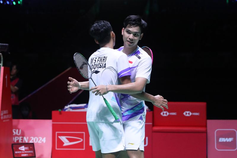 Ganda putra Indonesia Muhammad Shohibul Fikri/Daniel Marthin saat berlaga di babak semifinal Japan Open 2024, Sabtu (24/8/2024). (ANTARA/HO/PP PBSI)