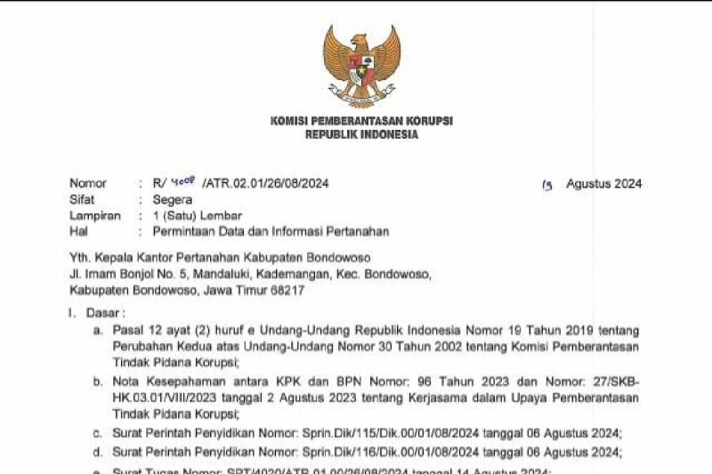 Surat berlogo KPK RI yang beredar di media sosial. ANTARA/HO
