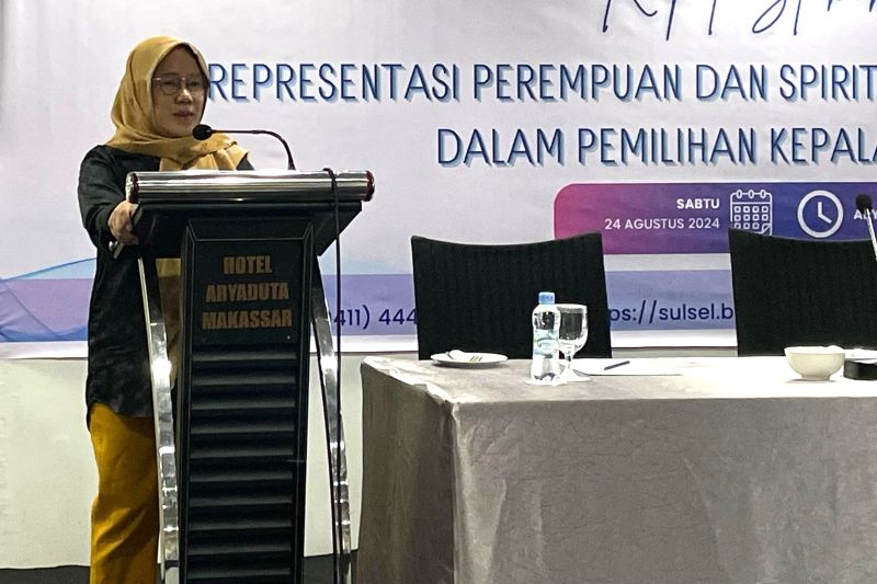Ketua Bawaslu Sulsel Mardiana Rusli saat dialog di Makassar, Sulawesi Selatan, Ahad (25/8/2024). ANTARA/HO-Dokumentasi.