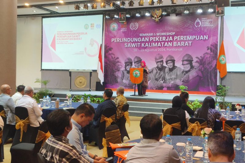 Kegiatan seminar dan worksop perlindungan pekerja perempuan perkebunan sawit yang digelar di Pontianak, Rabu (28/8/2024) (ANTARA/Dedi)