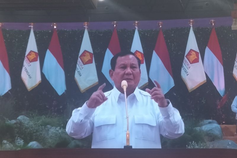 Prabowo Subianto di Indonesia Arena, Jakarta Pusat, Sabtu (31/8/2024) malam. ANTARA/Walda Marison