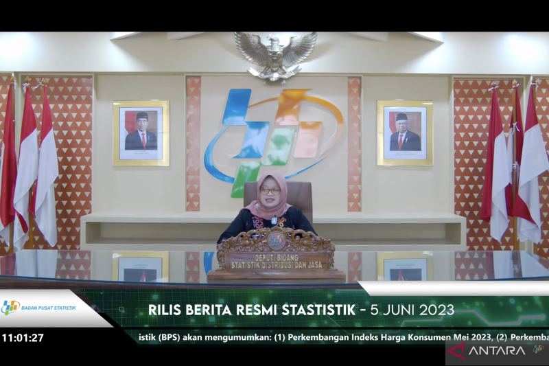 Deputi Bidang Statistik Distribusi dan Jasa BPS Pudji Ismartini dalam konferensi pers Indeks Harga Konsumen (IHK) Mei 2023 di Jakarta, Senin (5/6/2023). ANTARA/Imamatul Silfia