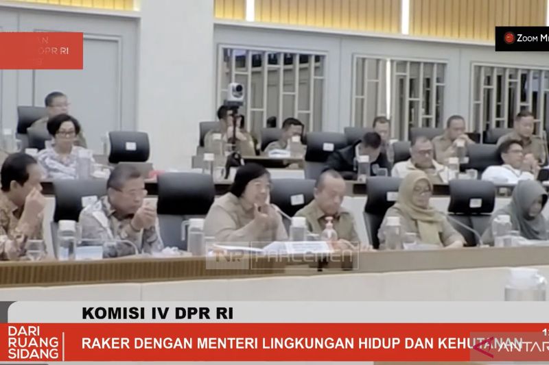 Tangkapan layar - Menteri LHK Siti Nurbaya (tengah) dalam rapat kerja dengan Komisi IV DPR RI di Jakarta, Senin (2/9/2024). ANTARA/Prisca Triferna.