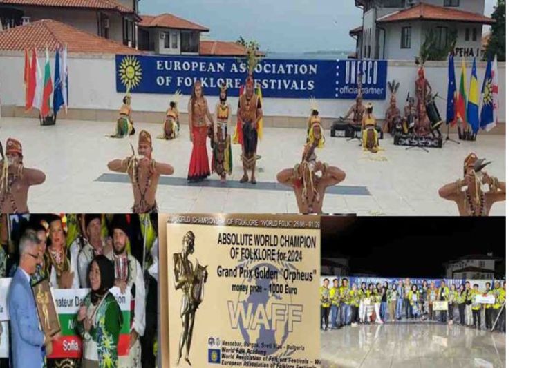 Tim seni budaya Barito Selatan saat tampil di World Championship of Folklore XIV di Bulgaria. ANTARA/HO-Disporaparbud Barsel