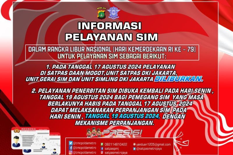 Tangkapan Layar - Pengumuman peniadaan layanan SIM dan Samsat Keliling oleh Polda Metro Jaya pada Sabtu (17/8/2024). ANTARA/Siti N