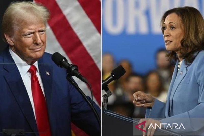 Menjelang pemilihan presiden ke-60 Amerika Serikat (AS) pada 5 November 2024, terjadi persaingan sengit antara calon presiden dari Demokrat Kamala Harris dan Republik Donald Trump. ANTARA/Anadolu/PY