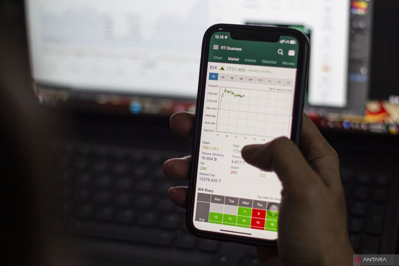 Karyawan mengamati pergerakan Indeks Harga Saham Gabungan (IHSG) menggunakan ponsel di Bekasi, Jabar, Jumat (6/9/2024). ANTARA FOTO/Dhemas Reviyanto/nym.