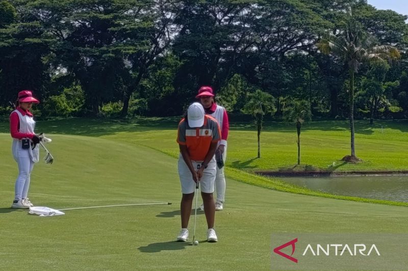 Salah satu atlet golf bertanding dalam PON XXI Aceh Sumut 2024 di Royal Sumatra Golf Course, Medan, Sumatera Utara, Kamis (12/9/2024). (ANTARA/Agatha Olivia Victoria)