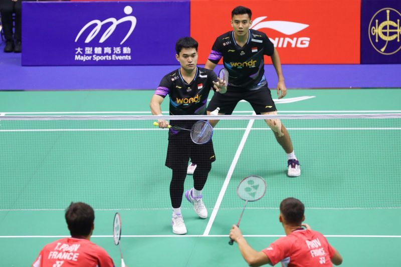 Ganda putra Indonesia Muhammad Shohibul Fikri/Daniel Marthin saat berlaga di babak 32 besar Hong Kong Open 2024, Selasa (10/9/2024). (ANTARA/HO/PP PBSI)