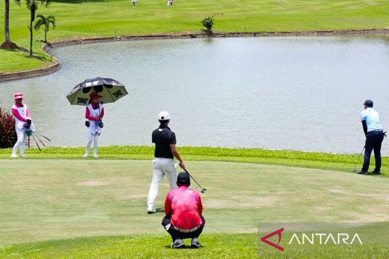 Pertandingan golf pada PON XXI Aceh Sumut 2024 nomor perorangan putra ronde pertama yang digelar di Royal Sumatra Golf Course, Medan, Sumatera Utara, Kamis (12/9/2024). (ANTARA/Agatha Olivia Victoria)